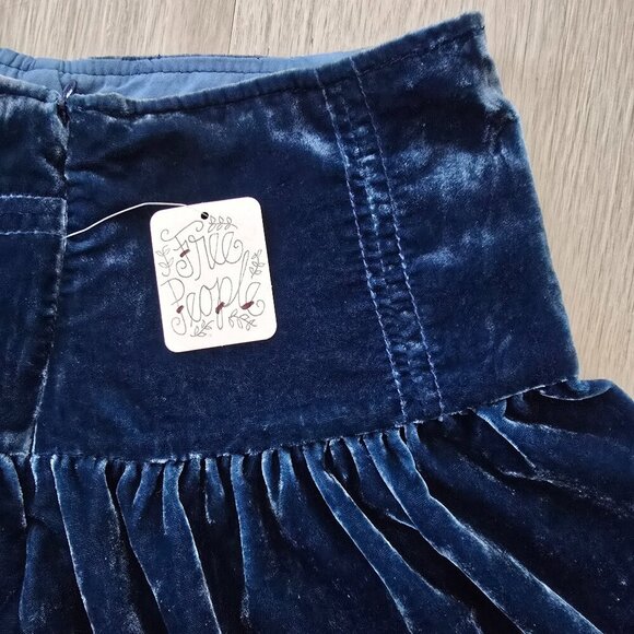 Free People | navy blue crushed velvet boho ruffled mini skirt  | WMS 2 - Picture 8 of 9